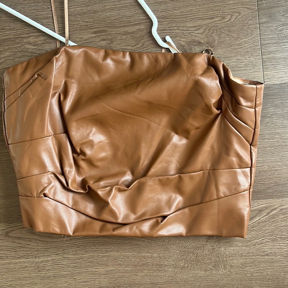 Fake leather strapless top